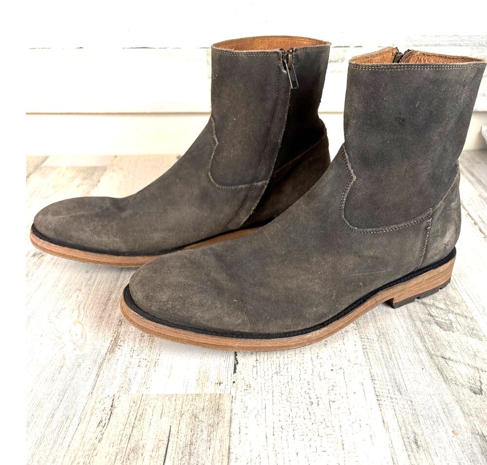 Frye Men's Short Suede Zip Boots in Dark Gray
